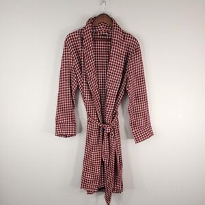 Vintage Sears Robe Mens Medium Red Shawl Collar Belted Houndstooth Lounge 70s